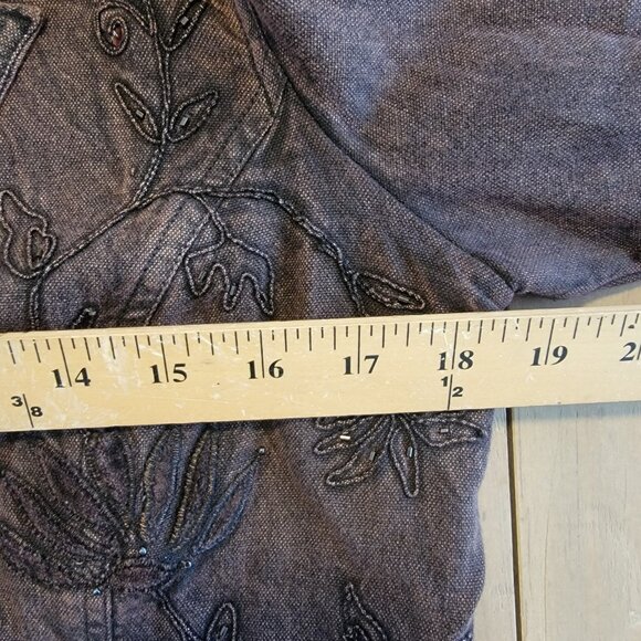 COLDWATER CREEK Jacket Brown Sz 4P Petite Floral Embroidered Beaded Denim Blazer - Picture 11 of 16